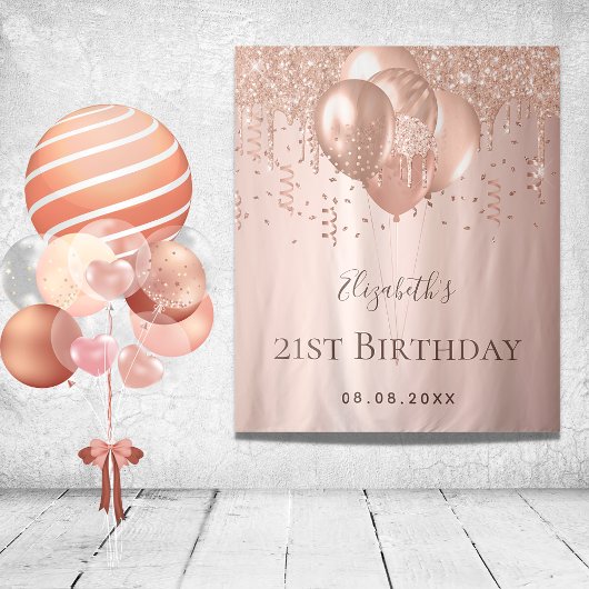Rose Gold Glitzer Ballons Monogramm Wandteppich