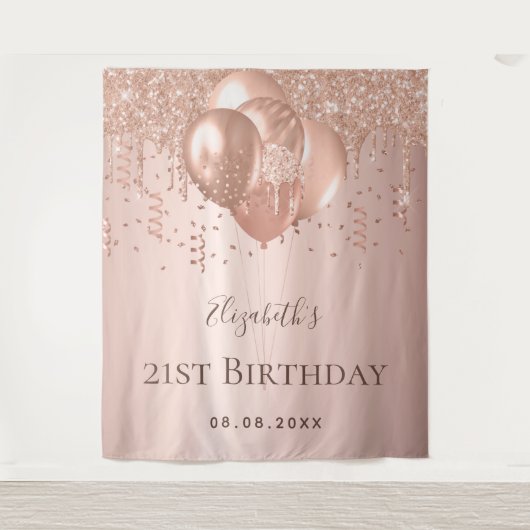 Rose Gold Glitzer Ballons Monogramm Wandteppich (Vorderseite)