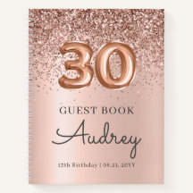 Rose Gold Glitzer Balloon 30. Geburtstags-Gästebuc