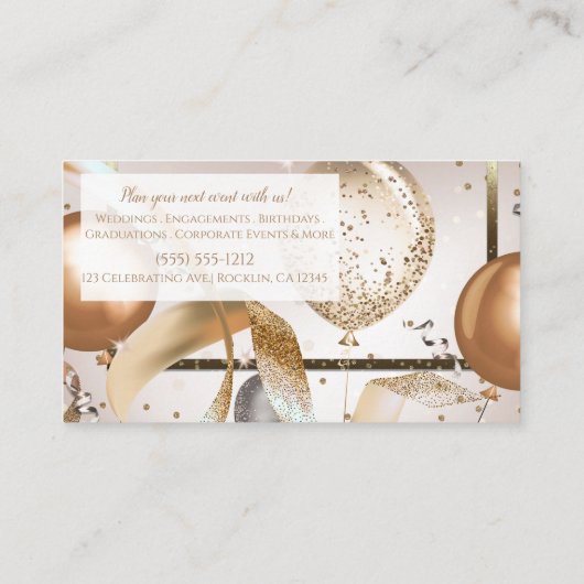 Rose Gold & Glitzer Balloons Party Eventplaner Visitenkarte (Rückseite)