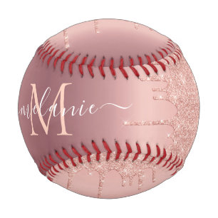 Rose Gold Glitzer Baseball Individuelle Name Lette