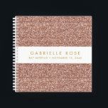 Rose Gold Glitzer Bat Mitzvah Autograph Gästebuch Notizblock<br><div class="desc">Rose Gold Pink Glitzer (gedrucktes Bild) mit einem weißen Streifen auf dem Cover eines personalisierten Autogrammbuch Stil Gästebuch mit Platz für einen optionalen hebräischen Namen, oder jeden Text, den Sie gewollt. Ein rosa, funkelnd aussehendes Party-Accessoire für eine Bat Mitzvah, Sweet 16, Quinceanera oder Geburtstagsparty, oder ein Skizzenbuch für jeden Rosa...</div>
