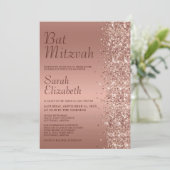 Rose Gold Glitzer Bat Mitzvah Einladung (Stehend Vorderseite)