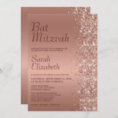 Rose Gold Glitzer Bat Mitzvah Einladung (Vorne/Hinten)