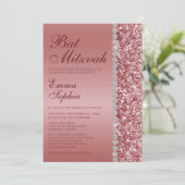 Rose Gold Glitzer Bat Mitzvah Einladung (Stehend Vorderseite)