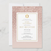 Rose Gold Glitzer Bat Mitzvah Einladung (Vorderseite)