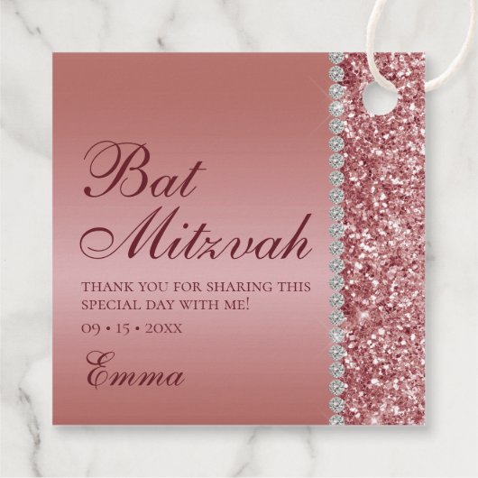 Rose Gold Glitzer Bat Mitzvah Geschenkanhänger (Rückseite)