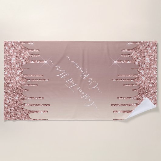 Rose Gold Glitzer Beach Handtuch Name (Vorderseite)