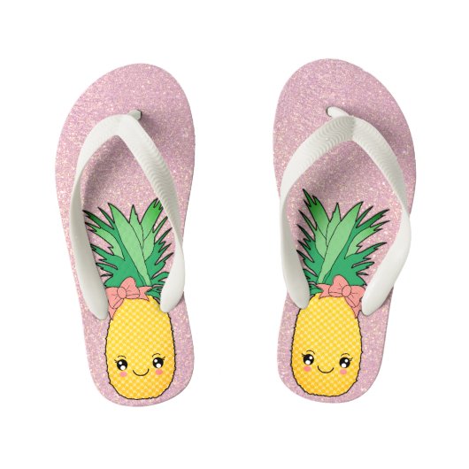 Rose Gold Glitzer Beach Kawaii Ananas Obst Kinderbadesandalen (Fußbett)