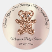 Rose Gold Glitzer Bear Baby Dusche Danke Runder Aufkleber (Vorderseite)