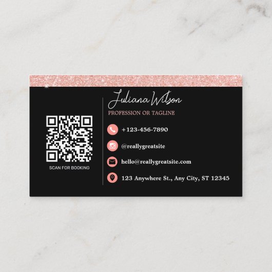 Rose Gold Glitzer Beauty Salon QR Code Visitenkarte (Rückseite)