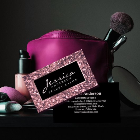 Rose Gold Glitzer Beauty Salon Visitenkarte