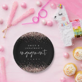 Rose Gold Glitzer benennt Engagement Party Black Pappteller (Party)