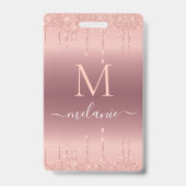 Rose Gold Glitzer Benutzerdefiniert Abzeichen für Ausweis (Rückseite)