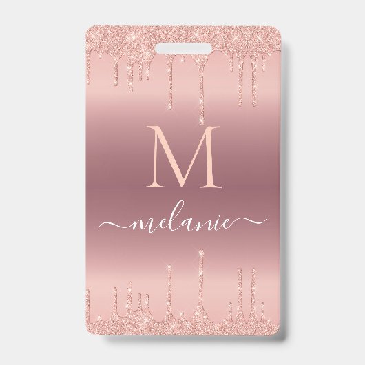 Rose Gold Glitzer Benutzerdefiniert Abzeichen für Ausweis (Vorderseite)