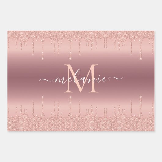 Rose Gold Glitzer Benutzerdefiniert Ihr Letter Nam Geschenkpapier Set (Vorderseite 3)