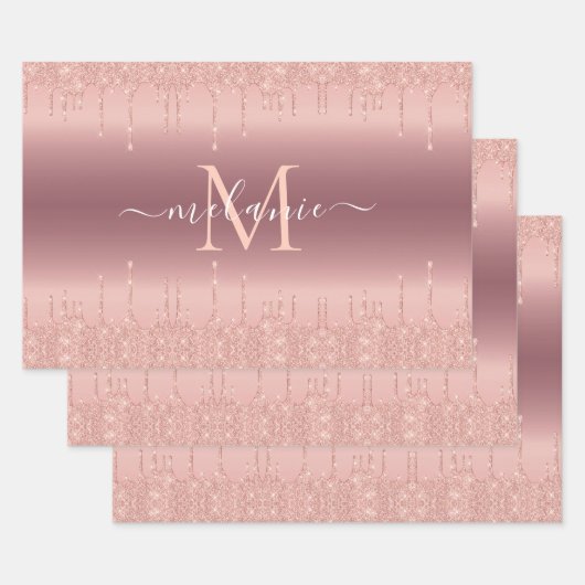 Rose Gold Glitzer Benutzerdefiniert Ihr Letter Nam Geschenkpapier Set (Set)