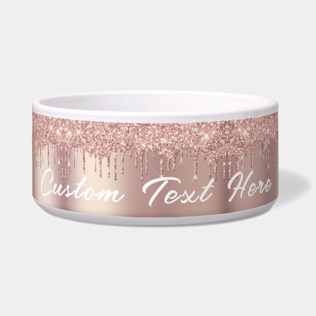 Rose Gold Glitzer Benutzerdefinierte Textnamenbox Napf (Vorderseite)
