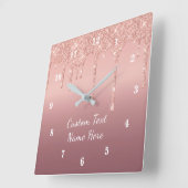 Rose Gold Glitzer - Benutzerdefinierte Textnamensk Quadratische Wanduhr (Winkel)