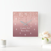 Rose Gold Glitzer - Benutzerdefinierte Textnamensk Quadratische Wanduhr (Zuhause)