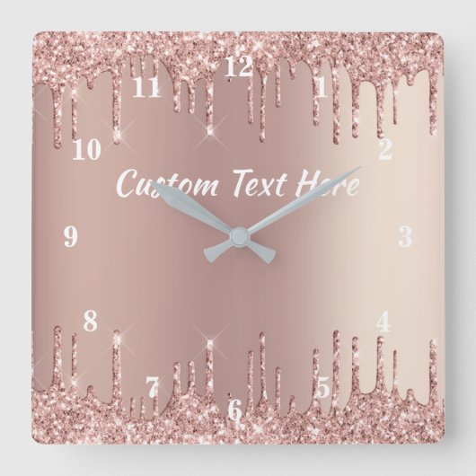 Rose Gold Glitzer Benutzerdefinierte Textüberwachu Quadratische Wanduhr (Vorderseite)
