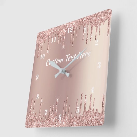 Rose Gold Glitzer Benutzerdefinierte Textüberwachu Quadratische Wanduhr (Winkel)