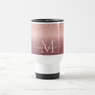 Rose Gold Glitzer Benutzerdefinierter Buchstabenna Reisebecher