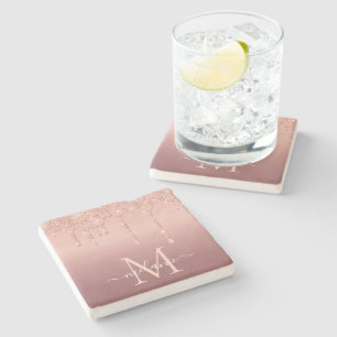 Rose Gold Glitzer, benutzerdefinierter Letter Name Steinuntersetzer