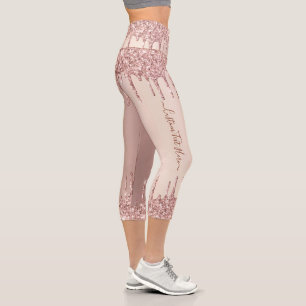 Rose Gold Glitzer Benutzerdefinierter Text Capri L Leggings