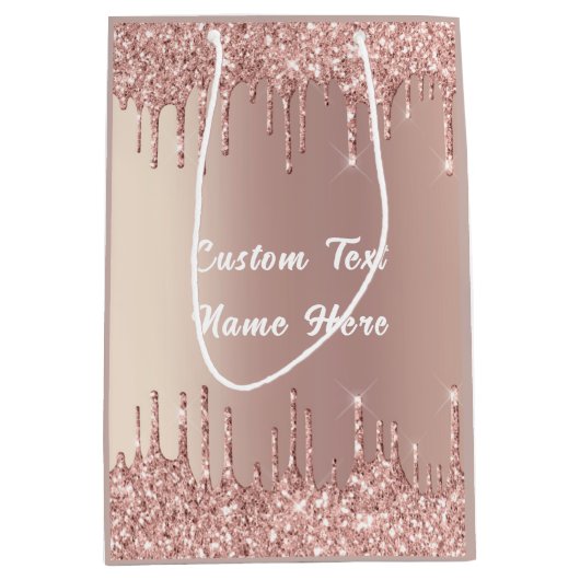 Rose Gold Glitzer Benutzerdefinierter Text Ihr Nam Mittlere Geschenktüte (Vorderseite)