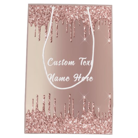 Rose Gold Glitzer Benutzerdefinierter Text Ihr Nam Mittlere Geschenktüte (Rückseite)