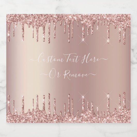 Rose Gold Glitzer Benutzerdefinierter Text Sparkli Schaumweinetikett (Einzelnes Label)