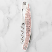 Rose Gold Glitzer Benutzerdefinierter Textanzeiger Kellnermesser (Vorderseite)