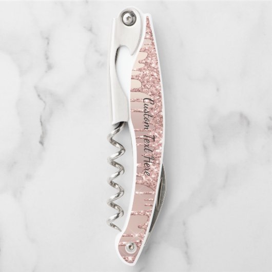 Rose Gold Glitzer Benutzerdefinierter Textanzeiger Kellnermesser (Vorderseite)