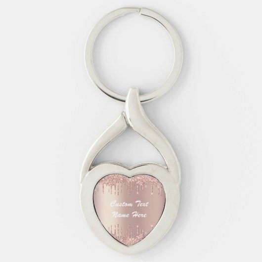 Rose Gold Glitzer Benutzerdefinierter Textname Sch Schlüsselanhänger (Vorderseite)