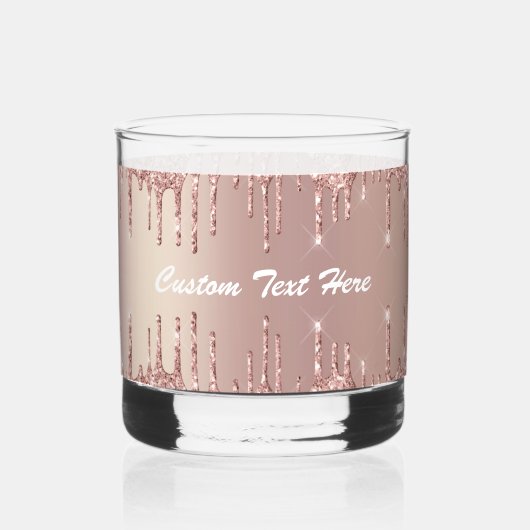 Rose Gold Glitzer Benutzerdefinierter Textname Whiskyglas (Vorderseite)