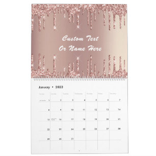 Rose Gold Glitzer Benutzerdefinierter Textnamenkal Kalender