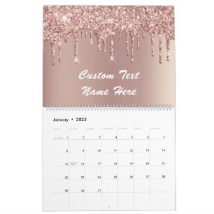 Rose Gold Glitzer Benutzerdefinierter Textnamenkal Kalender