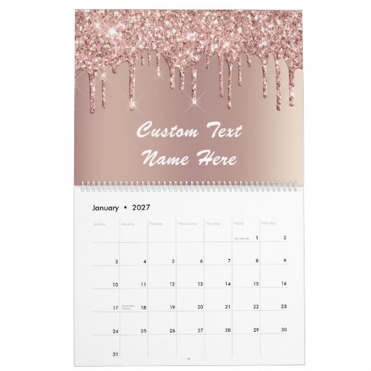 Rose Gold Glitzer Benutzerdefinierter Textnamenkal Kalender (Jan 2027)