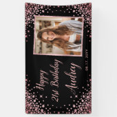Rose Gold Glitzer Black 21. Geburtstag Foto Banner (Vertikal)