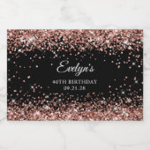 Rose Gold Glitzer Black 40. Geburtstag Alkoholflaschenetikett (Einzelnes Label)