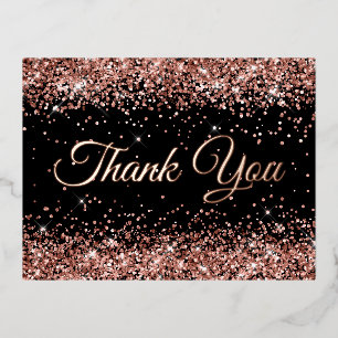 Rose Gold Glitzer Black 50. Geburtstag Vielen Dank Folie Einladungspostkarte