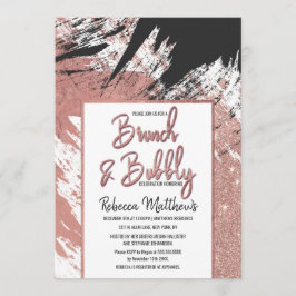 Rose Gold Glitzer Black Brushstroke Brunch Bubbly Einladung