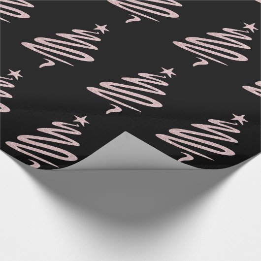 Rose Gold Glitzer & Black Christmas Tree Muster Geschenkpapier (Ecke)