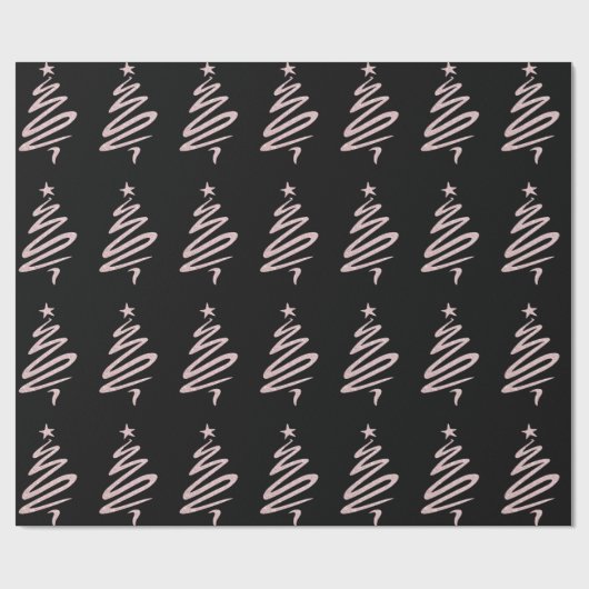 Rose Gold Glitzer & Black Christmas Tree Muster Geschenkpapier (Flach)