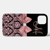Rose Gold Glitzer Black Damask, Bow, Diamond Case-Mate iPhone Hülle (Rückseite (Horizontal))