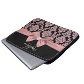 Rose Gold Glitzer Black Damask, Bow, Diamond Laptopschutzhülle (Vorne Knopf)