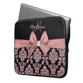Rose Gold Glitzer Black Damask, Bow, Diamond Laptopschutzhülle (Vorderseite Links)