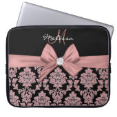 Rose Gold Glitzer Black Damask, Bow, Diamond Laptopschutzhülle (Vorderseite)