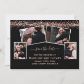 Rose Gold Glitzer Black Four Foto Save The Date (Vorderseite)